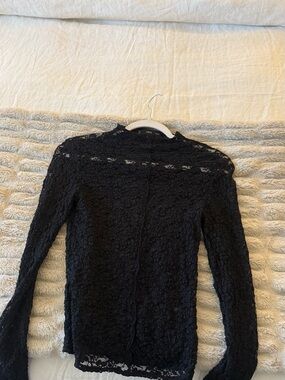 Mango Black Lace Turtleneck Top